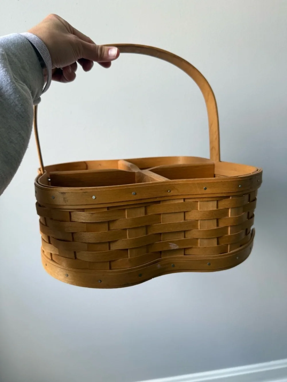 Bradford Basket 2000 Hand Woven Vintage Y2K Basket 4 Way Divider Brown